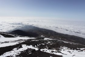 八合目から見下ろす宝永山と雲海