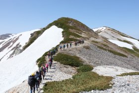 白馬鑓温泉への分岐へ