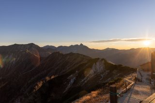 北アルプスと夕陽